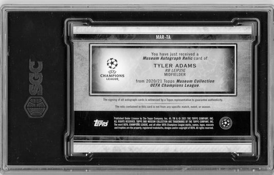 Tyler Adams 2020 Topps Museum Collection UCL Museum Auto Relics Ruby SGC 10/9.5 #'d 23/25